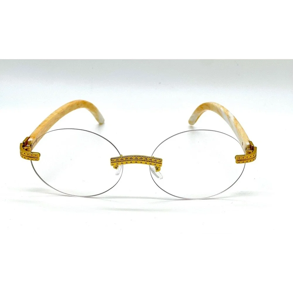 Men Eyewear Sophisticated‎ Round Clear Lens Casual Business Wear Gold Marble New